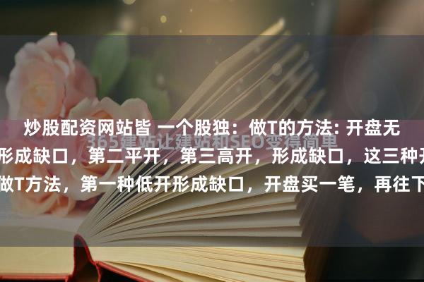 炒股配资网站皆 一个股独:做T的方法: 开盘无非三种开法,第一低开,形成缺口,第二平开,第三高开,形成缺口,这三种开法有不同的做T方法,第一种低开形成缺口,开盘买一笔,再往下跌再买一笔,反弹形成收益分批卖出...