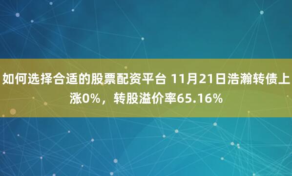 如何选择合适的股票配资平台 11月21日浩瀚转债上涨0%，转股溢价率65.16%